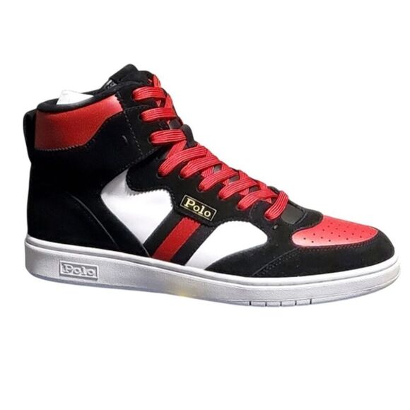 Ralph Lauren Polo Men Black Red High top  Suede Leather Sneaker  12 - Picture 5 of 6